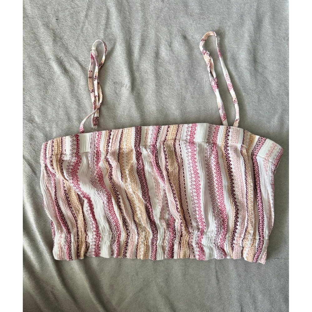 Cotton Candy LA Crop Top‎ Women Medium Pink Tan Cream Boho Striped